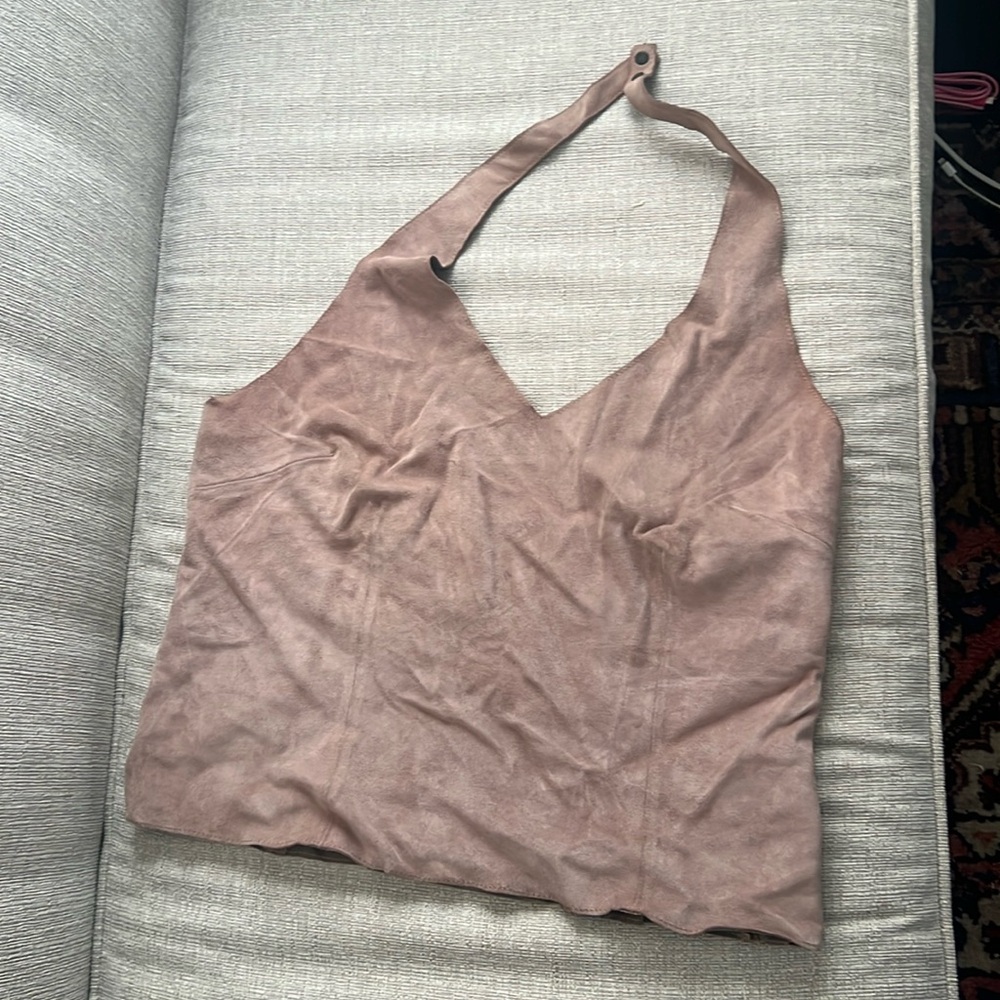 J Crew suede leather halter sz Large mauve
